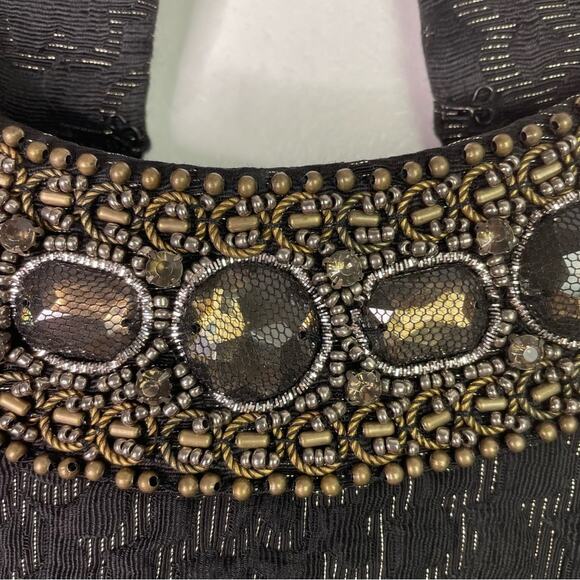 Trina Turk Black Halter Dress Jewels Gold 2 - Picture 9 of 11
